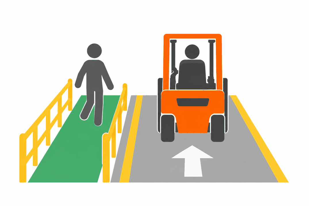 フォークリフトと歩行者の通路を分離する車歩分離